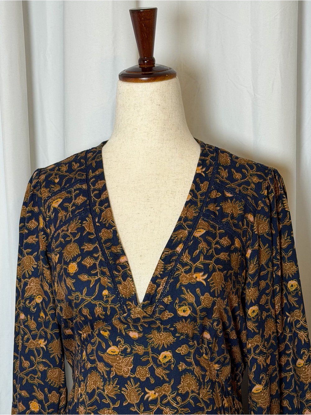 Xirena Charly Goldenrod Floral Midi Dress NWT XS Boho Long Sleeve - Picture 5 of 16